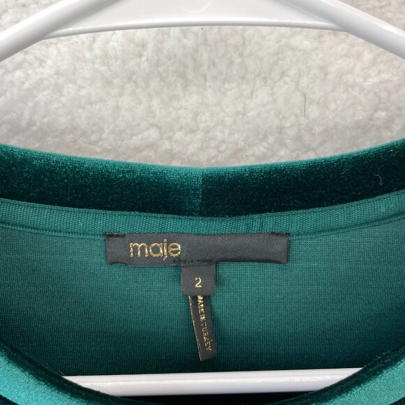 Maje Velvet Sweatshirt Women’s Size US S (EU 2) Green Straight Cut Pullover - Picture 3 of 8